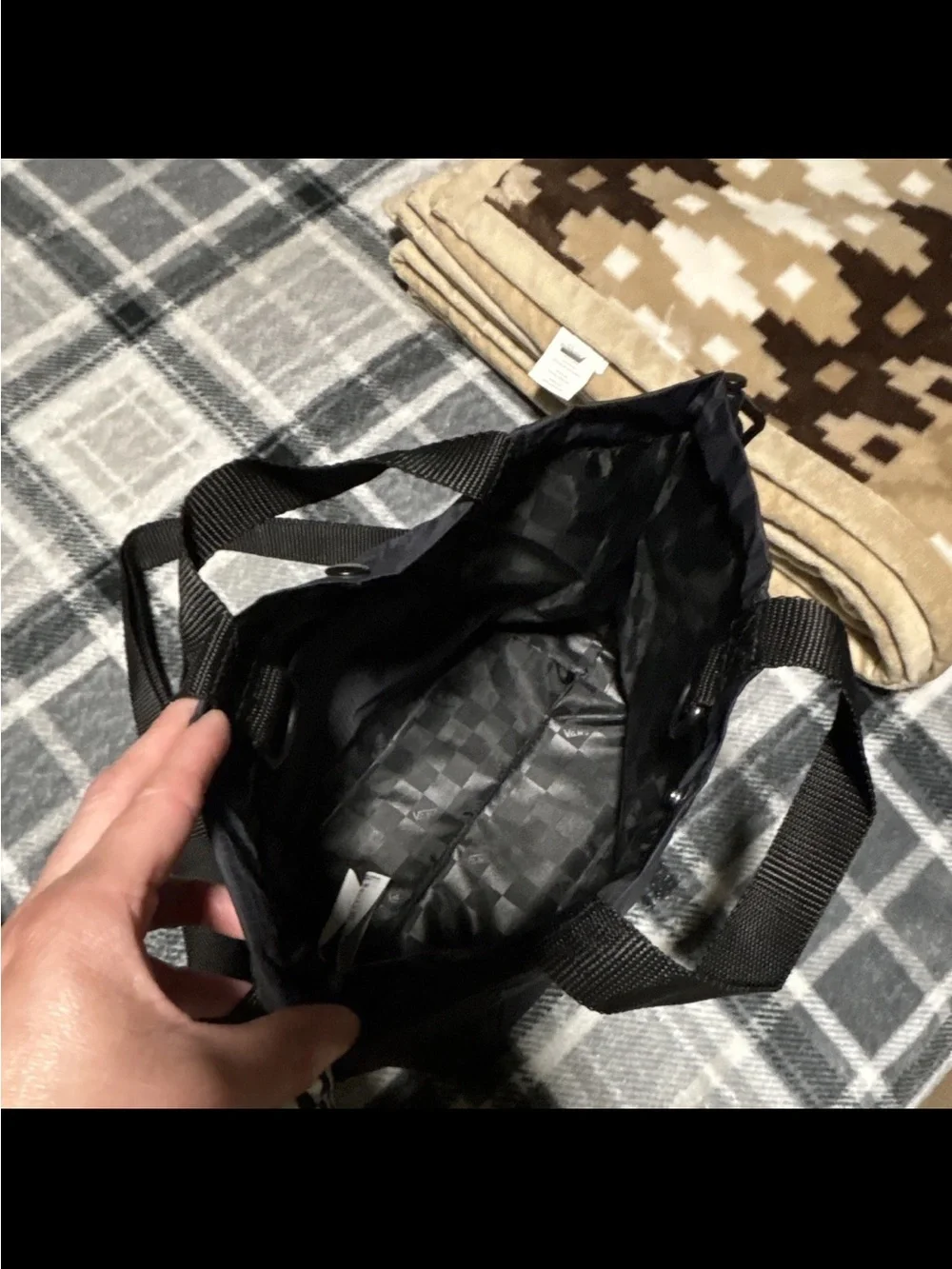 Vans Black Nylon Tote with Checkerboard Bow Accent